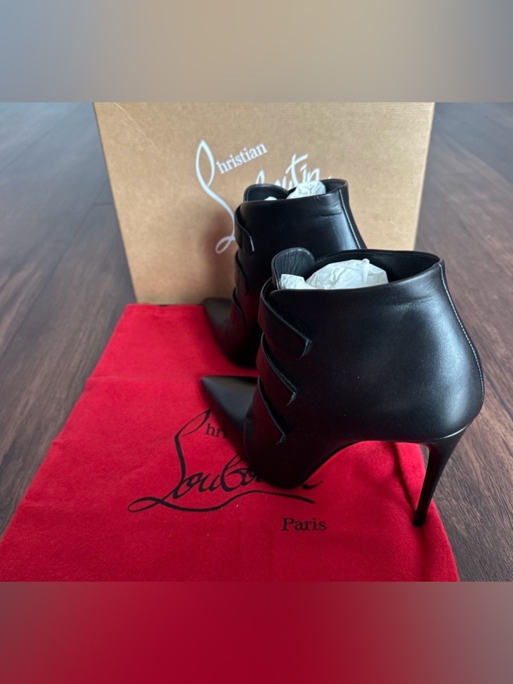 Christian Louboutin Black Leather Pointed Stiletto Ankle Boots